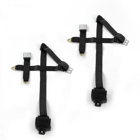 Airplane 3 Point Black Retractable Bucket Seat Belt Kit with 2 Belts for 1958 Chevy Impala