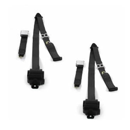 Airplane 3 Point Black Retractable Bucket Seat Belt Kit with Bracketry & 2 Belts for 1935-1941 Ford Truck