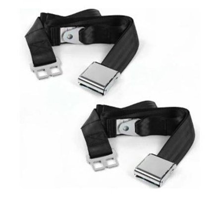 Airplane 3 Point Black Retractable Bucket Seat Belt Kit with Bracketry for 1960-1969 Chevy Corvair - 2 Belts