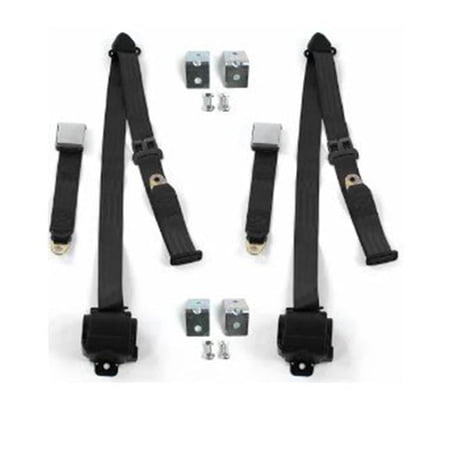 Airplane 3 Point Black Retractable Bucket Seat Belt Kit with Bracketry for 1982-1994 Chevy S10 Blazer - 2 Belts