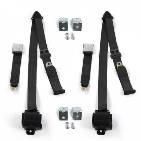 Airplane 3 Point Black Retractable Bucket Seat Belt Kit with Bracketry for Ford 1928-1931 Model A - 2 Belts