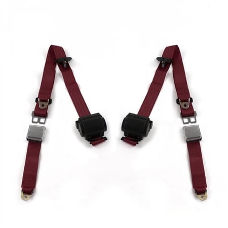 Airplane 3 Point Burgundy Retractable Bucket Seat Belt Kit for Buick Roadmaster 1957-1958 - 2 Belts