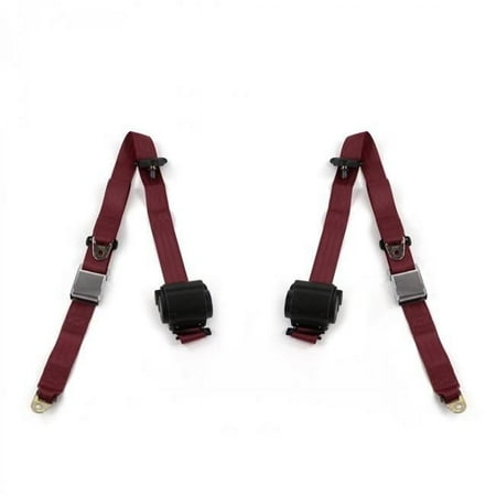 Airplane 3 Point Burgundy Retractable Bucket Seat Belt Kit for Early Cars 1900-1927 - 2 Belts