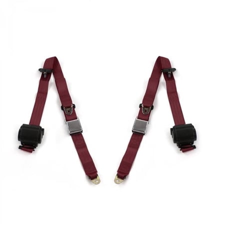 Airplane 3 Point Burgundy Retractable Bucket Seat Belt Kit for Jeep Cherokee 1974-1983 - 2 Belts