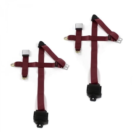 Airplane 3 Point Burgundy Retractable Bucket Seat Belt Kit with 2 Belts for 1975-1979 Chevy Nova