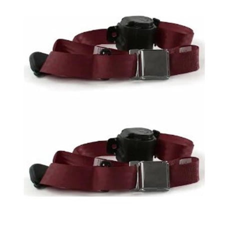 Airplane 3 Point Burgundy Retractable Bucket Seat Belt Kit with Bracketry & 2 Belts for 1935-1940 Ford