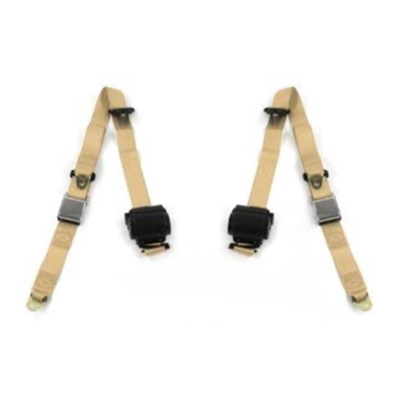 Airplane 3 Point Burgundy Retractable Bucket Seat Belt Kit with Bracketry & 2 Belts for 1966-1967 Chevy II