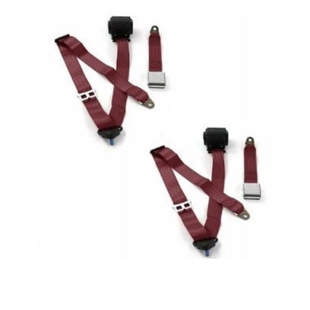 Airplane 3 Point Burgundy Retractable Bucket Seat Belt Kit with Bracketry & 2 Belts for 1979-1987 AMC Eagle