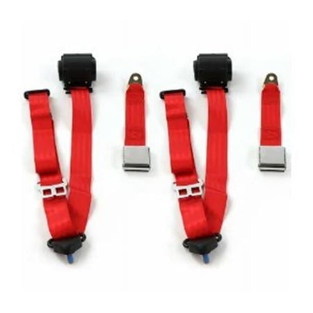 Airplane 3 Point Burgundy Retractable Bucket Seat Belt Kit with Bracketry & 2 Belts for 1985-1992 Jeep Comanche