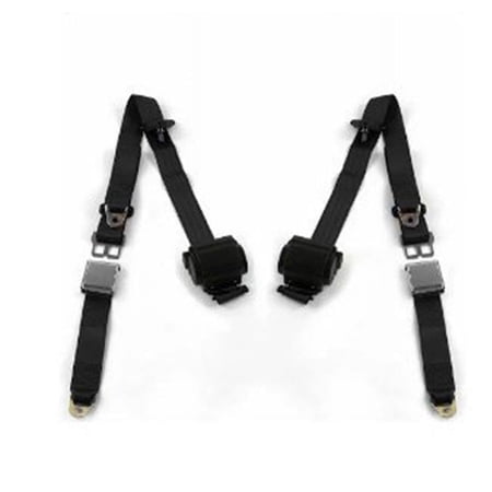 Airplane 3 Point Burgundy Retractable Bucket Seat Belt Kit with Bracketry for 1961-1964 Chevy Impala - 2 Belts