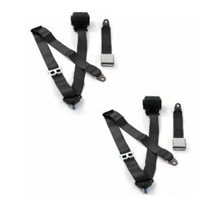 Airplane 3 Point Burgundy Retractable Bucket Seat Belt Kit with Bracketry for 1966-1973 Jeep Commando - 2 Belts
