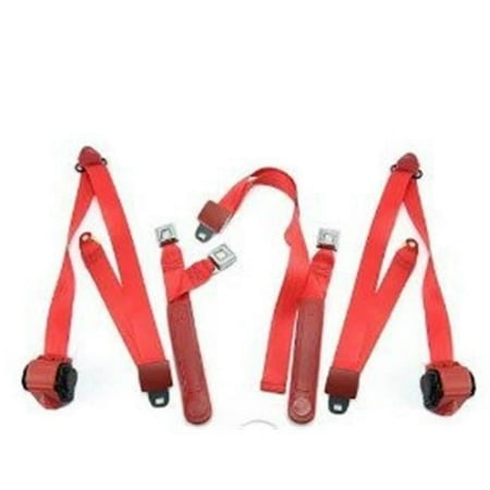 Airplane 3 Point Burgundy Retractable Bucket Seat Belt Kit with Bracketry for 1973-1987 Chevy Truck - 2 Belts