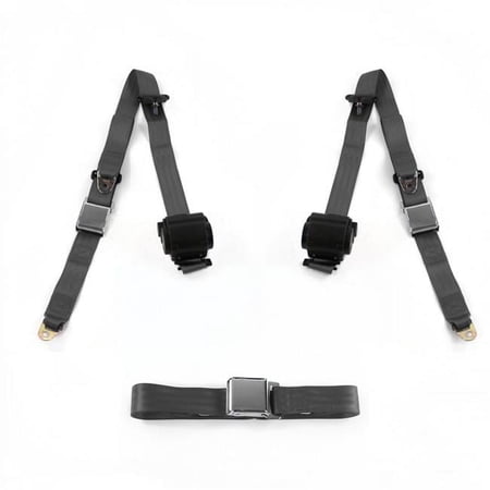 Airplane 3 Point Charcoal Retractable Bench Seat Belt Kit for 1968-1972 Chevy Chevelle - 3 Belts