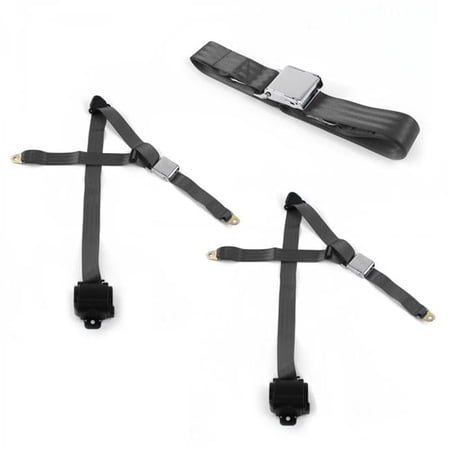 Airplane 3 Point Charcoal Retractable Bench Seat Belt Kit for 1974-1983 Jeep Cherokee - 3 Belts
