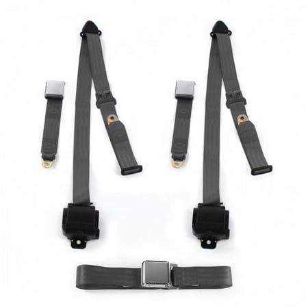 Airplane 3 Point Charcoal Retractable Bench Seat Belt Kit for 1997-2006 Jeep Wrangler & TJ - 3 Belts