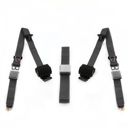 Airplane 3 Point Charcoal Retractable Bench Seat Belt Kit for Chevy Truck 1935-1940 - 3 Belts