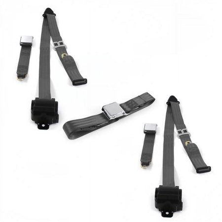 Airplane 3 Point Charcoal Retractable Bench Seat Belt Kit for Jeep CJ & DJ 1953-1970 - 3 Belts