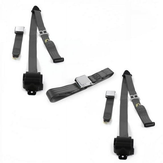 Airplane 3 Point Charcoal Retractable Bench Seat Belt Kit for Jeep CJ & DJ 1953-1970 - 3 Belts