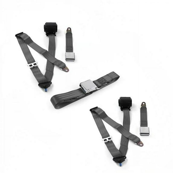 Airplane 3 Point Charcoal Retractable Bench Seat Belt Kit with 3 Belts for 1946-1968 Ford Anglia