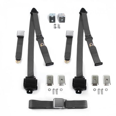 Airplane 3 Point Charcoal Retractable Bench Seat Belt Kit with Bracketry for Triumph Spitfire 1962-1980 - 3 Belts