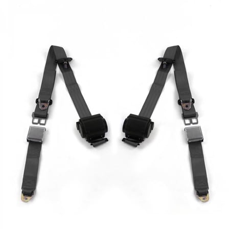 Airplane 3 Point Charcoal Retractable Bucket Seat Belt Kit with 2 Belts for 1966-1967 Chevy II