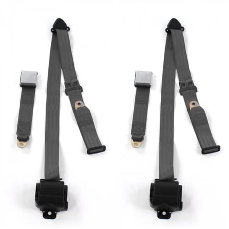 Airplane 3 Point Charcoal Retractable Bucket Seat Belt Kit with 2 Belts for 1968-1983 VW Type 1
