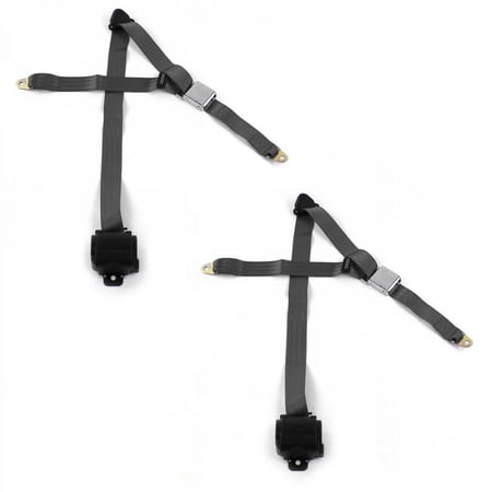 Airplane 3 Point Charcoal Retractable Bucket Seat Belt Kit with 2 Belts for 1974-1978 Ford Mustang