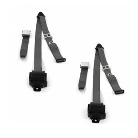 Airplane 3 Point Charcoal Retractable Bucket Seat Belt Kit with Bracketry & 2 Belts for 1966-1977 Ford Bronco