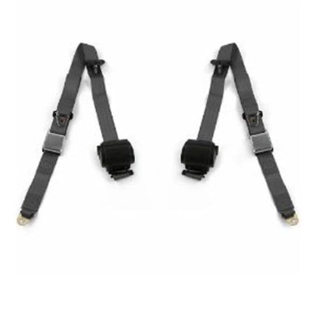 Airplane 3 Point Charcoal Retractable Bucket Seat Belt Kit with Bracketry & 2 Belts for 1971-1973 Ford Mustang