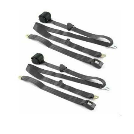 Airplane 3 Point Charcoal Retractable Bucket Seat Belt Kit with Bracketry for 1955-1959 Chevy Truck - 2 Belts