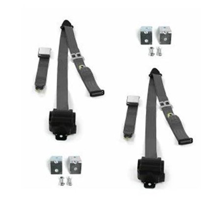 Airplane 3 Point Charcoal Retractable Bucket Seat Belt Kit with Bracketry for 1958-1988 AMC - 2 Belts