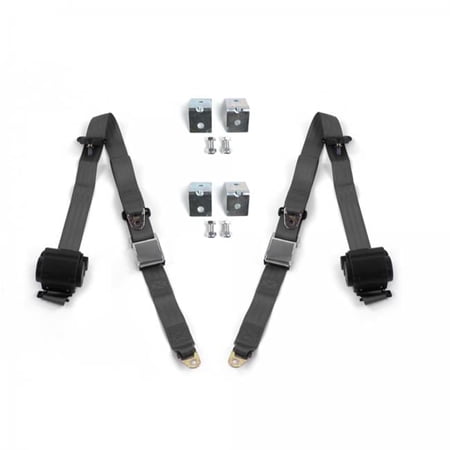 Airplane 3 Point Charcoal Retractable Bucket Seat Belt Kit with Bracketry for Chevy Truck 1941-1946 - 2 Belts