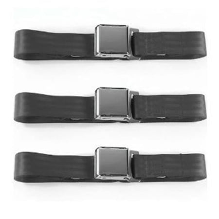 Airplane 3 Point Charcoal Retractable Bucket Seat Belt Kit with Bracketry for VW Karmann GHIA - 2 Belts