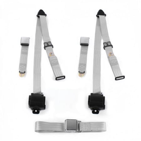 Airplane 3 Point Gray & Grey Retractable Bench Seat Belt Kit for AMC 1958-1988 - 3 Belts