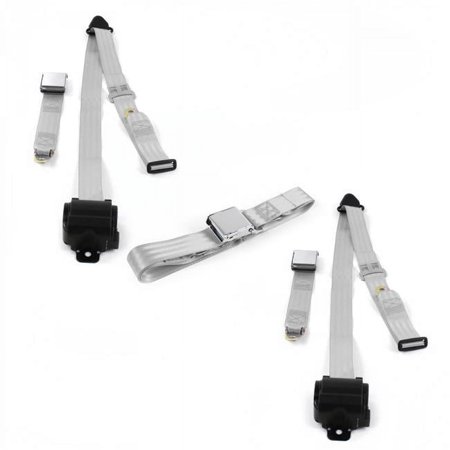 Airplane 3 Point Gray & Grey Retractable Bench Seat Belt Kit for Chevy Chevelle 1964-1967 - 3 Belts
