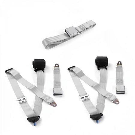 Airplane 3 Point Gray & Grey Retractable Bench Seat Belt Kit for Chevy S10 Blazer 1982-1994 - 3 Belts
