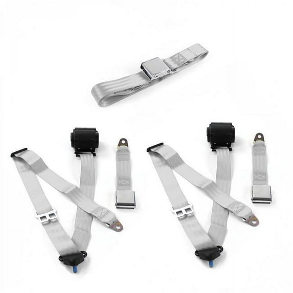 Airplane 3 Point Gray & Grey Retractable Bench Seat Belt Kit for Chevy S10 Blazer 1982-1994 - 3 Belts
