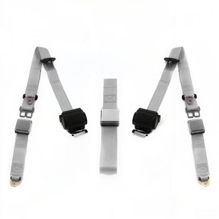 Airplane 3 Point Gray & Grey Retractable Bench Seat Belt Kit for Early Cars 1933-1934 - 3 Belts