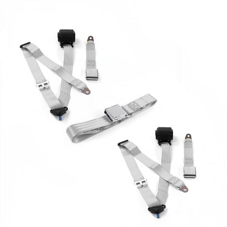 Airplane 3 Point Gray & Grey Retractable Bench Seat Belt Kit for Ford 1932 Model B - 3 Belts
