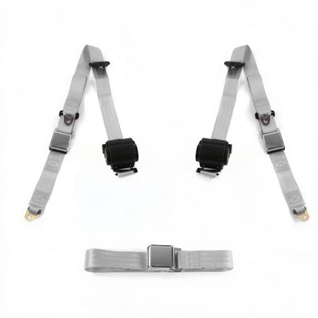 Airplane 3 Point Gray & Grey Retractable Bench Seat Belt Kit for Ford Bronco 1966-1977 - 3 Belts