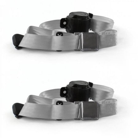 Airplane 3 Point Gray & Grey Retractable Bucket Seat Belt Kit for Ford Thunderbird 1961-1966 - 2 Belts