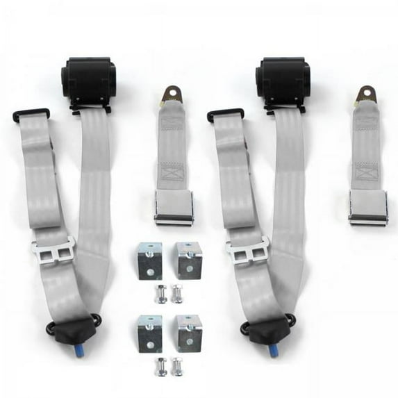 Airplane 3 Point Gray & Grey Retractable Bucket Seat Belt Kit with Bracketry for Triumph TR250 1961-1976 - 2 Belts