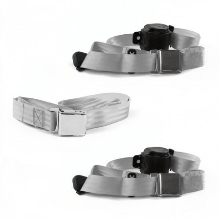 Airplane 3 Point Gray Retractable Bench Seat Belt Kit with 3 Belts for 1933-1957 Nash Ambassador