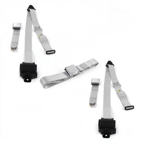 Airplane 3 Point Gray Retractable Bench Seat Belt Kit with 3 Belts for 1950-1954 Nash Rambler