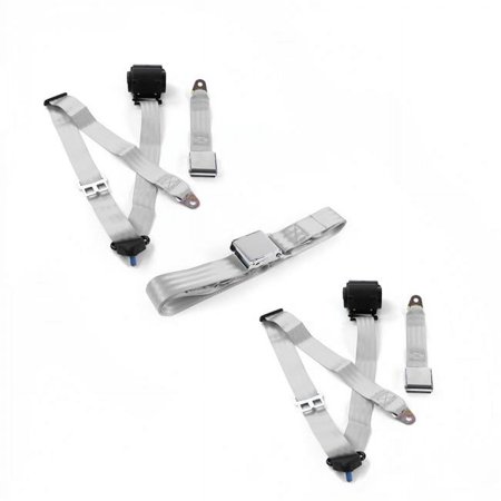Airplane 3 Point Gray Retractable Bench Seat Belt Kit with 3 Belts for 1971-1977 Ford Maverick