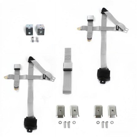 Airplane 3 Point Gray Retractable Bench Seat Belt Kit with Bracketry & 3 Belts for 1947-1954 Chevy Truck