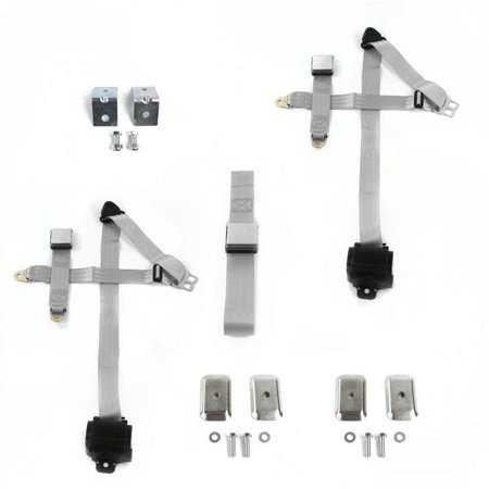 Airplane 3 Point Gray Retractable Bench Seat Belt Kit with Bracketry for 1966-1970 Ford Falcon - 3 Belts