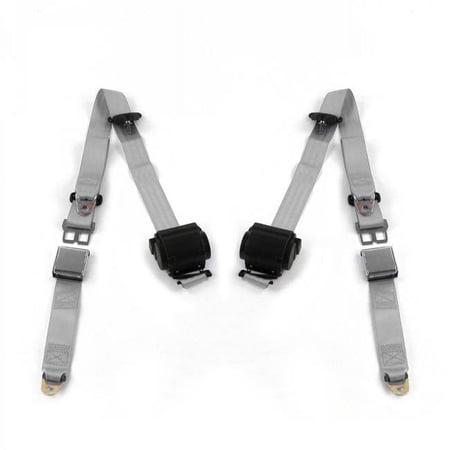 Airplane 3 Point Gray Retractable Bucket Seat Belt Kit with 2 Belts for 1984-2001 Jeep Cherokee