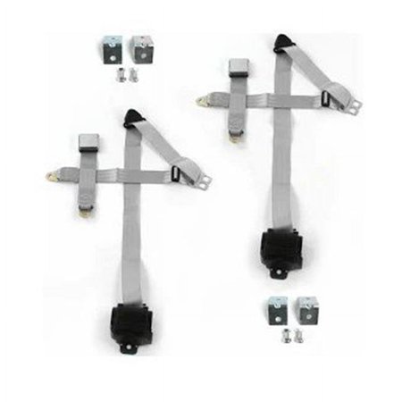 Airplane 3 Point Gray Retractable Bucket Seat Belt Kit with Bracketry & 2 Belts for 1928-1932 Early Cars