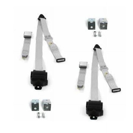 Airplane 3 Point Gray Retractable Bucket Seat Belt Kit with Bracketry & 2 Belts for 1955-1956 Ford